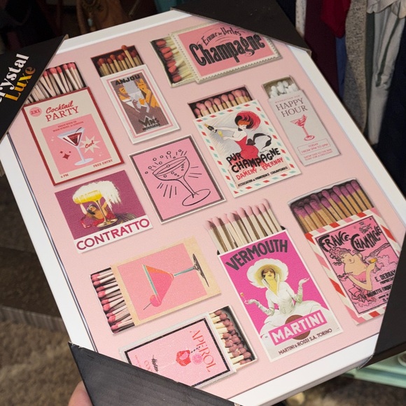Crystal Luxe Pink Champagne & Cocktail Matchbox Wall Art NWT - Picture 4 of 11